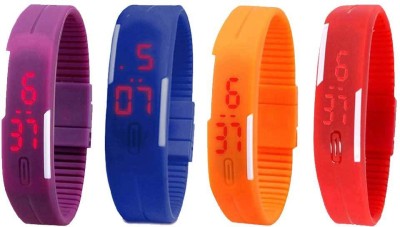 NS18 Silicone Led Magnet Band Watch Combo of 4 Purple, Blue, Orange And Red Digital Watch  - For Couple   Watches  (NS18)