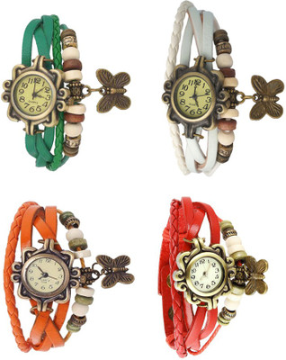 

Kissu Vintage Rakhi Combo of 4 Green, Orange, White And Red Watch - For Women
