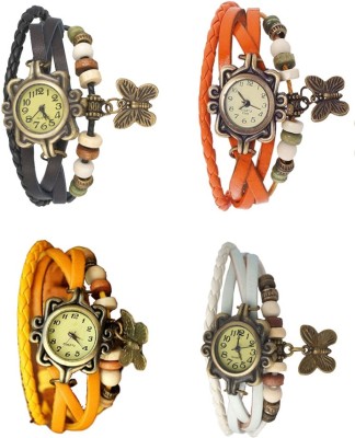 NS18 Vintage Butterfly Rakhi Combo of 4 Black, Yellow, Orange And White Analog Watch  - For Women   Watches  (NS18)