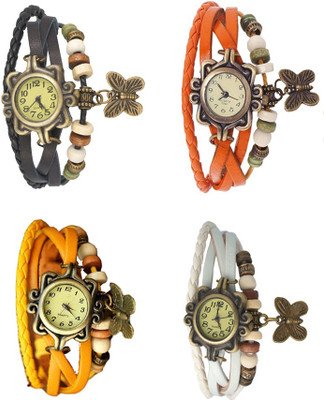 

Kissu Vintage Rakhi Combo of 4 Black, Yellow, Orange And White Watch - For Women