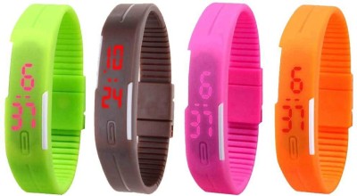 NS18 Silicone Led Magnet Band Combo of 4 Green, Brown, Pink And Orange Digital Watch  - For Boys & Girls   Watches  (NS18)