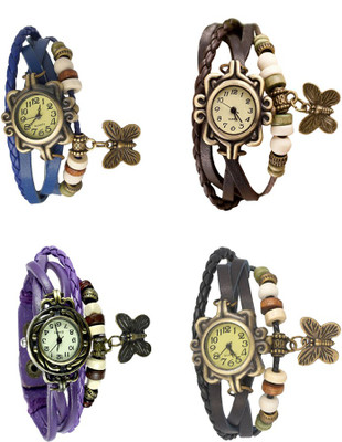 View NS18 Vintage Butterfly Rakhi Combo of 4 Blue, Purple, Brown And Black Analog Watch  - For Women Wrist Watches Price Online(NS18)