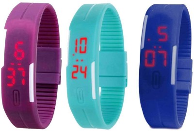 NS18 Silicone Led Magnet Band Combo of 3 Purple, Sky Blue And Blue Digital Watch  - For Boys & Girls   Watches  (NS18)