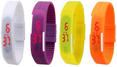 NS18 Silicone Led Magnet Band Combo of 4 White, Purple, Yellow And Orange Digital Watch  - For Boys & Girls   Watches  (NS18)