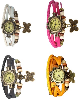 NS18 Vintage Butterfly Rakhi Combo of 4 White, Black, Pink And Yellow Analog Watch  - For Women   Watches  (NS18)