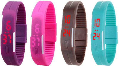 

Kissu Led Magnet Band Combo of 4 Purple, Pink, Brown And Sky Blue Watch - For Men & Women