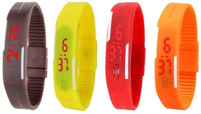 NS18 Silicone Led Magnet Band Combo of 4 Brown, Yellow, Red And Orange Digital Watch  - For Boys & Girls   Watches  (NS18)