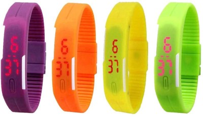 NS18 Silicone Led Magnet Band Combo of 4 Purple, Orange, Yellow And Green Digital Watch  - For Boys & Girls   Watches  (NS18)