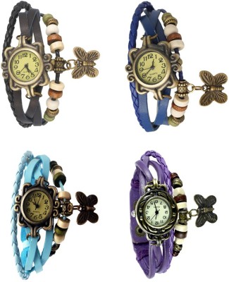 NS18 Vintage Butterfly Rakhi Combo of 4 Black, Sky Blue, Blue And Purple Analog Watch  - For Women   Watches  (NS18)