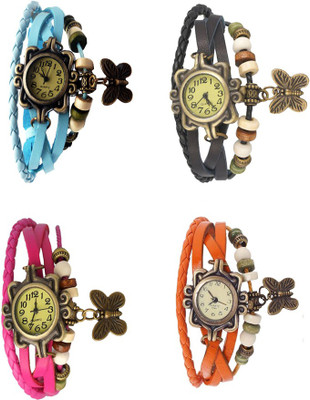 View NS18 Vintage Butterfly Rakhi Combo of 4 Sky Blue, Pink, Black And Orange Analog Watch  - For Women Wrist Watches Price Online(NS18)