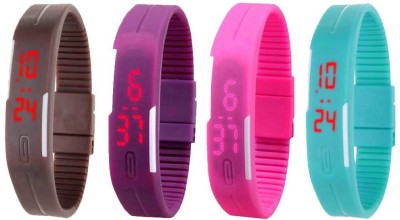 NS18 Silicone Led Magnet Band Watch Combo of 4 Brown, Purple, Pink And Sky Blue Digital Watch  - For Couple   Watches  (NS18)