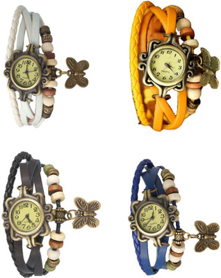 

NS18 Vintage Butterfly Rakhi Combo of 4 White, Black, Yellow And Blue Watch - For Women