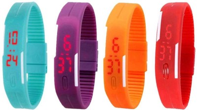 NS18 Silicone Led Magnet Band Watch Combo of 4 Sky Blue, Purple, Orange And Red Digital Watch  - For Couple   Watches  (NS18)