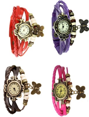 NS18 Vintage Butterfly Rakhi Combo of 4 Red, Brown, Purple And Pink Analog Watch  - For Women   Watches  (NS18)