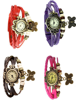 

NS18 Vintage Butterfly Rakhi Combo of 4 Red, Brown, Purple And Pink Watch - For Women