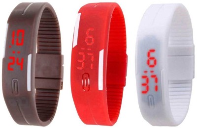 NS18 Silicone Led Magnet Band Combo of 3 Brown, Red And White Digital Watch  - For Boys & Girls   Watches  (NS18)