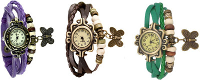 

Kissu Vintage Rakhi Watch Combo of 3 Purple, Brown And Green Watch - For Women