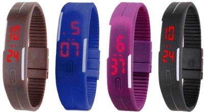 NS18 Silicone Led Magnet Band Combo of 4 Brown, Blue, Purple And Black Digital Watch  - For Boys & Girls   Watches  (NS18)