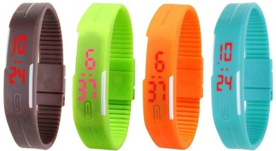 NS18 Silicone Led Magnet Band Watch Combo of 4 Brown, Green, Orange And Sky Blue Digital Watch  - For Couple   Watches  (NS18)