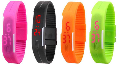 

Kissu Led Magnet Band Combo of 4 Pink, Black, Orange And Green Watch - For Men & Women