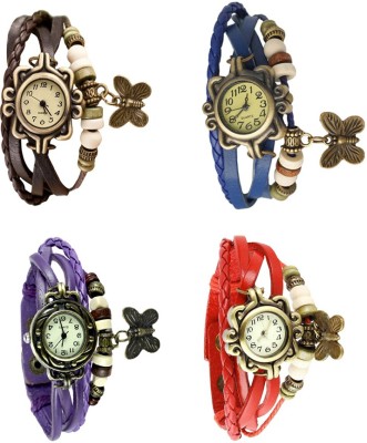 NS18 Vintage Butterfly Rakhi Combo of 4 Brown, Purple, Blue And Red Analog Watch  - For Women   Watches  (NS18)
