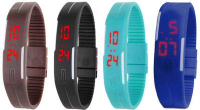 

Kissu Led Magnet Band Combo of 4 Brown, Black, Sky Blue And Blue Watch - For Men & Women