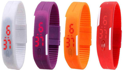 

NS18 Silicone Led Magnet Band Watch Combo of 4 White, Purple, Orange And Red Watch - For Couple