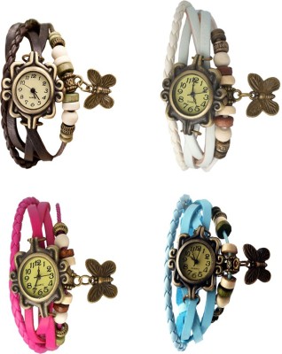 NS18 Vintage Butterfly Rakhi Combo of 4 Brown, Pink, White And Sky Blue Analog Watch  - For Women   Watches  (NS18)
