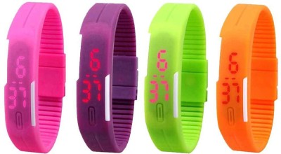 NS18 Silicone Led Magnet Band Combo of 4 Pink, Purple, Green And Orange Digital Watch  - For Boys & Girls   Watches  (NS18)