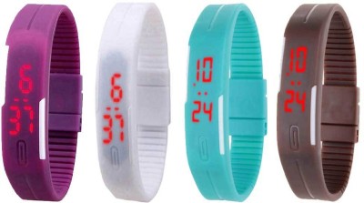 NS18 Silicone Led Magnet Band Combo of 4 Purple, White, Sky Blue And Brown Digital Watch  - For Boys & Girls   Watches  (NS18)