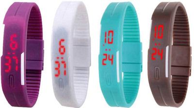 

NS18 Silicone Led Magnet Band Combo of 4 Purple, White, Sky Blue And Brown Watch - For Boys & Girls