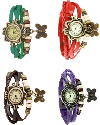 NS18 Vintage Butterfly Rakhi Combo of 4 Green, Brown, Red And Purple Analog Watch  - For Women   Watches  (NS18)