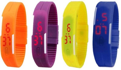 NS18 Silicone Led Magnet Band Combo of 4 Orange, Purple, Yellow And Blue Digital Watch  - For Boys & Girls   Watches  (NS18)