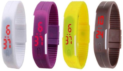 NS18 Silicone Led Magnet Band Combo of 4 White, Purple, Yellow And Brown Digital Watch  - For Boys & Girls   Watches  (NS18)