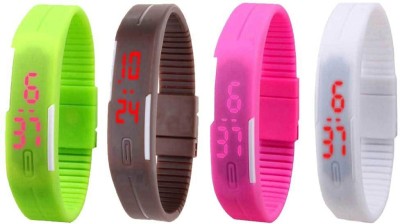 NS18 Silicone Led Magnet Band Combo of 4 Green, Brown, Pink And White Digital Watch  - For Boys & Girls   Watches  (NS18)