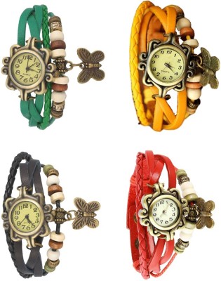 NS18 Vintage Butterfly Rakhi Combo of 4 Green, Black, Yellow And Red Analog Watch  - For Women   Watches  (NS18)