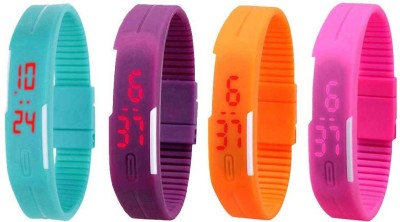 NS18 Silicone Led Magnet Band Combo of 4 Sky Blue, Purple, Orange And Pink Digital Watch  - For Boys & Girls   Watches  (NS18)