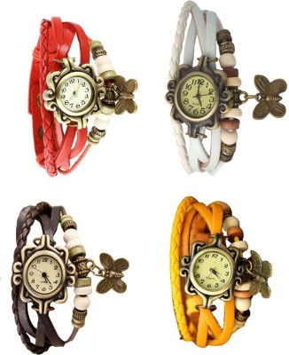 NS18 Vintage Butterfly Rakhi Combo of 4 Red, Brown, White And Yellow Analog Watch  - For Women   Watches  (NS18)