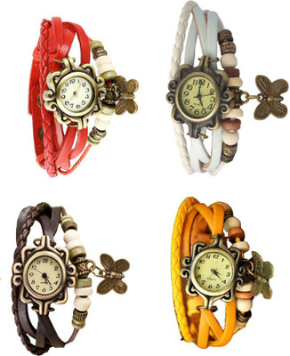 NS18 Vintage Butterfly Rakhi Combo of 4 Red, Brown, White And Yellow Analog Watch  - For Women   Watches  (NS18)