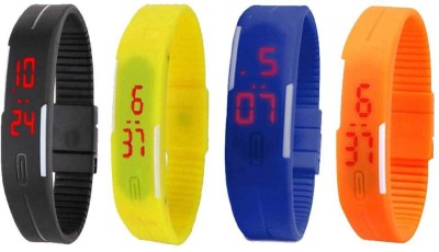 NS18 Silicone Led Magnet Band Combo of 4 Black, Yellow, Blue And Orange Digital Watch  - For Boys & Girls   Watches  (NS18)