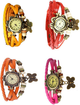 

NS18 Vintage Butterfly Rakhi Combo of 4 Yellow, Orange, Red And Pink Watch - For Women