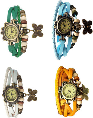 

Kissu Vintage Rakhi Combo of 4 Green, White, Sky Blue And Yellow Watch - For Women