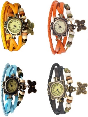 NS18 Vintage Butterfly Rakhi Combo of 4 Yellow, Sky Blue, Orange And Black Analog Watch  - For Women   Watches  (NS18)