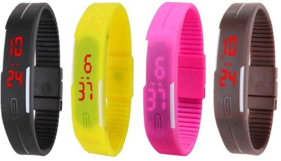 NS18 Silicone Led Magnet Band Combo of 4 Black, Yellow, Pink And Brown Digital Watch  - For Boys & Girls   Watches  (NS18)