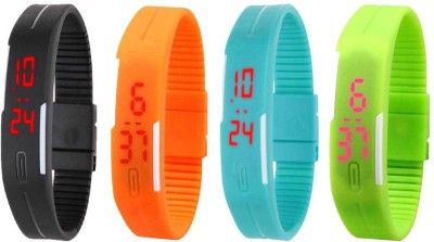 NS18 Silicone Led Magnet Band Combo of 4 Black, Orange, Sky Blue And Green Digital Watch  - For Boys & Girls   Watches  (NS18)
