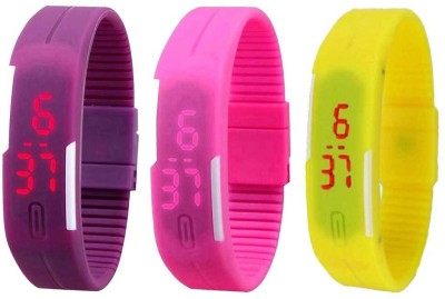 NS18 Silicone Led Magnet Band Combo of 3 Purple, Pink And Yellow Digital Watch  - For Boys & Girls   Watches  (NS18)