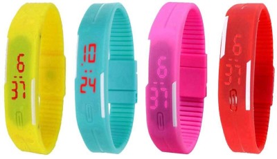 NS18 Silicone Led Magnet Band Watch Combo of 4 Yellow, Sky Blue, Pink And Red Digital Watch  - For Couple   Watches  (NS18)