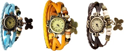 NS18 Vintage Butterfly Rakhi Watch Combo of 3 Sky Blue, Yellow And Brown Analog Watch  - For Women   Watches  (NS18)