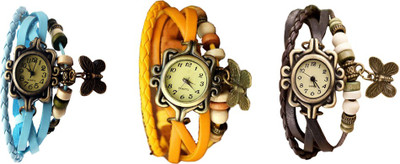 

Kissu Vintage Rakhi Watch Combo of 3 Sky Blue, Yellow And Brown Watch - For Women