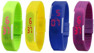 NS18 Silicone Led Magnet Band Watch Combo of 4 Green, Yellow, Blue And Purple Digital Watch  - For Couple   Watches  (NS18)